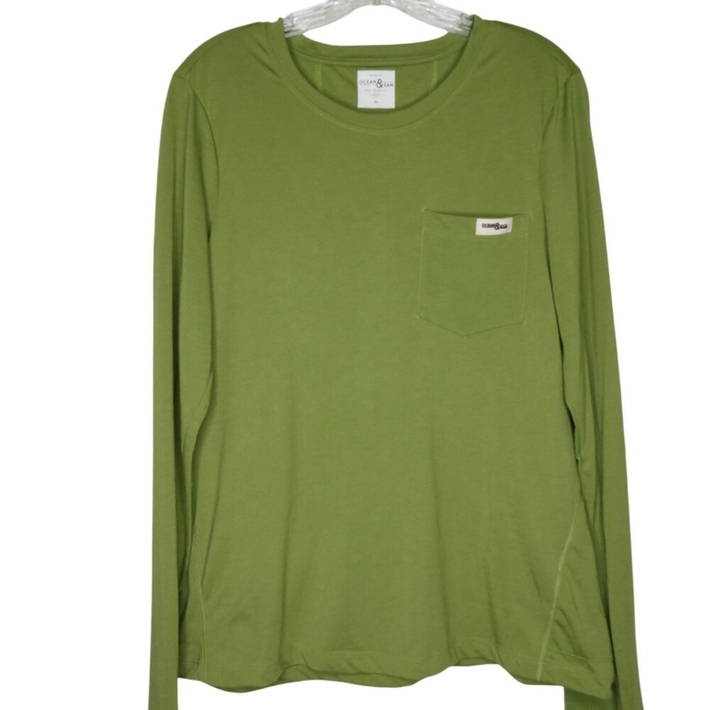 Ocean & San Olive Long Sleeve Cycling Shirt Womens XL Slip/Zip Back Pockets NEW